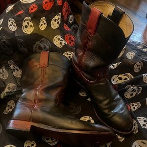 SUNDAY CLISET CLEAN OUT Mens Vintage Black and Red Leather Boots
